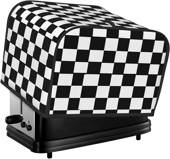 Toaster Cover 4 Slice Checkerboard Pattern Black White Kitchen Small Appliance Covers with Pockets Dust and Fingerprint Protection