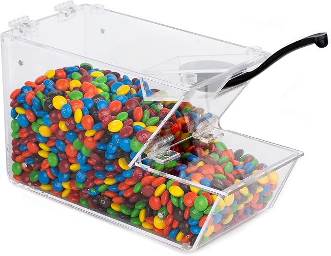 IneVibe Candy Bin Topping Dispenser - Acrylic Bulk Sprinkle Container w/Scoop, Stackable & Magnetic for Multiple Holders on Shelf - Commercial Setting for Cereal, Nuts, Candies & Snack Food Storage