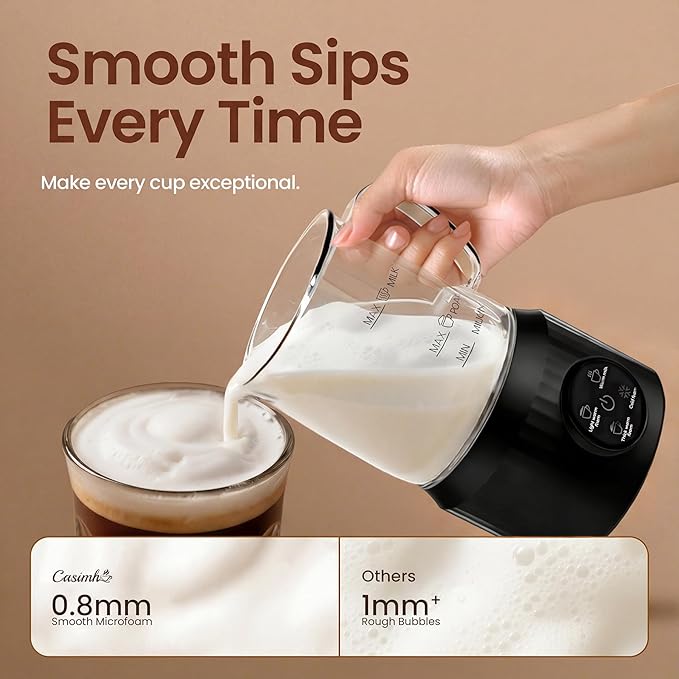 Casimhu 4-in-1 Milk Frother, Electric Milk Frother and Steamer with LED Touch Screen, Non-stick Bottom, Milk Warmer 13.52oz for Lattes, Cappuccinos, and Macchiatos at Home, Black