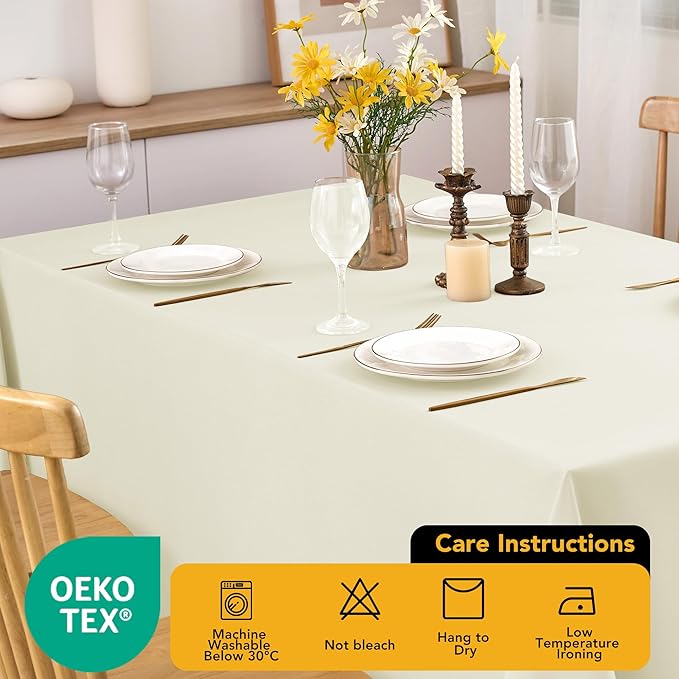 6-Pack Ivory Tablecloths for Square Tables, 54 x 54 Inches, Stain-Resistant Polyester Fabric for 2 Foot Tables - Washable Table Covers for Weddings, Banquets, Birthday Parties, Events