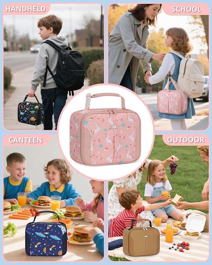 Insulated Lunch Box for Kids, Cute Thermal Lunch Bag for School, Reusable Lunch Tote for Boys and Girls, Durable Cooler Bag with Easy Grab Handle, Lightweight and Easy to Clean Meal Bag, Unicorn