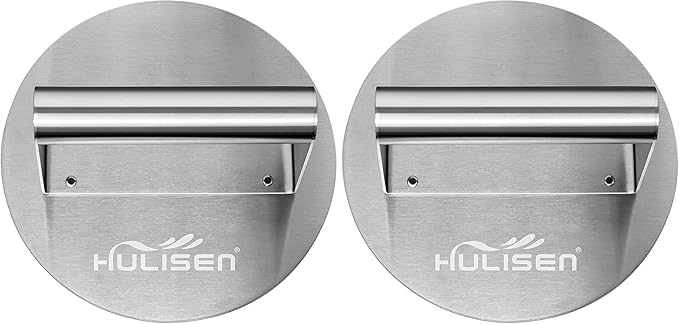 HULISEN Stainless Steel Burger Press, 6.2 inch Round Burger Smasher, Professional Griddle Accessories Kit, Grill Press Perfect for Flat Top Griddle Grill Cooking (Pack of 2)