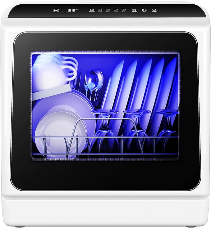 EUHOMY 6 Programs Countertop Dishwasher, Portable Dishwasher with 5L Built-in Water Tank & Inlet Hose, Mini Dishwasher for Apartments and RVs, High-Temp & Air-Dry Function, No Hookup Needed, Black