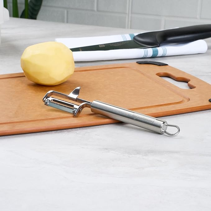 Restaurantware-German Standard 7.4 Inch Potato Peeler With Potato Eye Remover, 1 Swivel Vegetable Peeler - Sharp Blade, Ergonomic Handle, Stainless Steel, Dishwashable, For Carrot, Or, More