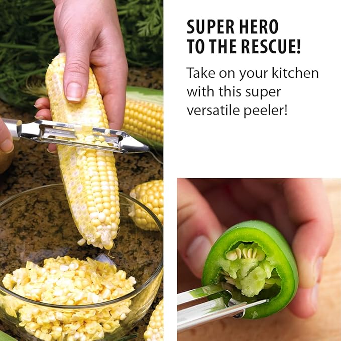 Rada Cutlery Deluxe Vegetable Peeler (R141), 2" Stainless Steel Swiveling Blade, Silver Handle