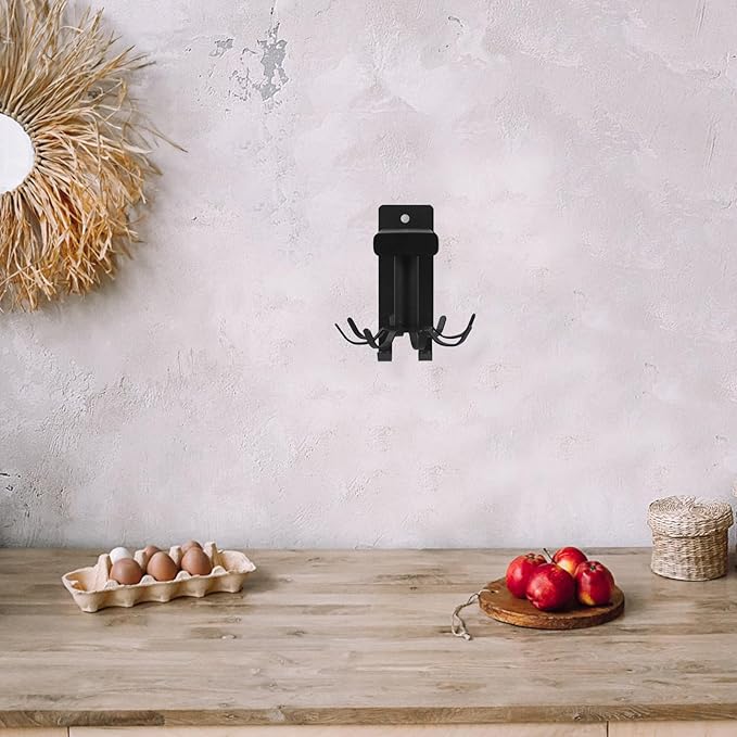 GLEAVI Wall Mounted Rotatable Kitchen Utensil Hook Rack with 8 Black Hooks, 360° Swivel Cooking Utensil Organizer for Kitchen Storage and Hanging