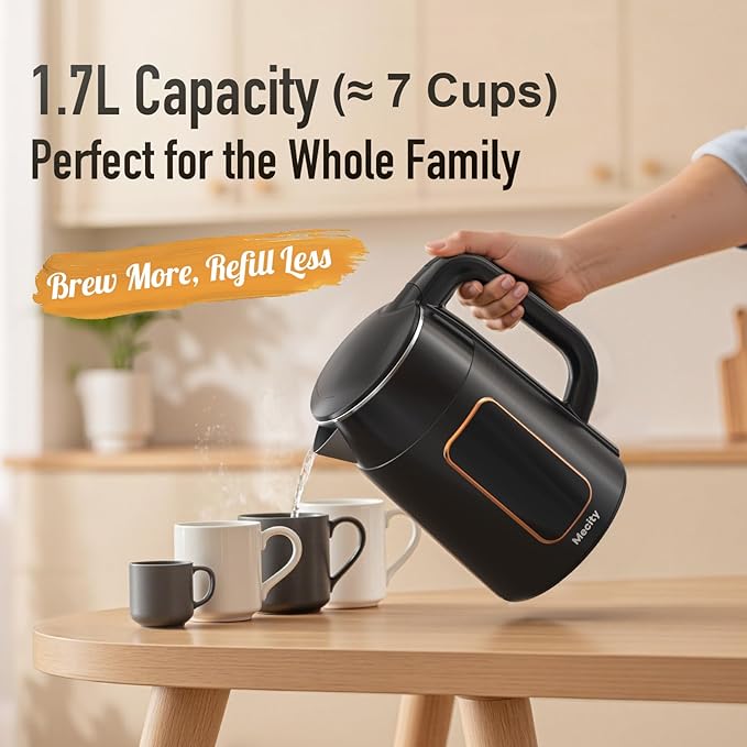 Mecity Electric Kettle 1.7L Touch Screen Temperature Control Water Boiler, No Plastic Contact with Water. 6 Preset Temperature Programs, 2 Hours Keep Warm, Black
