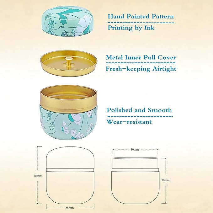 HAN SHENG 6 Pcs Airtight Tea Storage Tins 10 OZ, Food Storage Containers for Coffee Beans, Spices, Sugar
