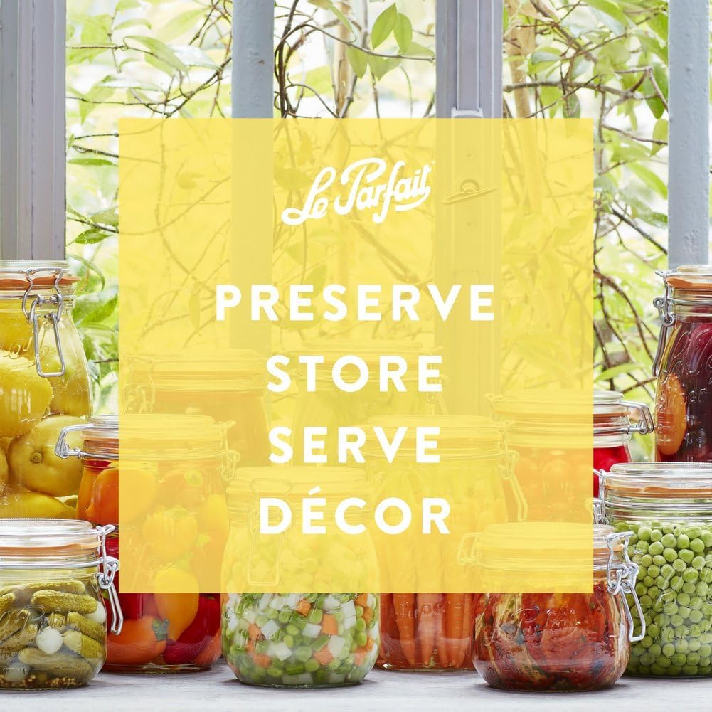 Le Parfait Super Jar - 1.5L French Glass Canning Jars w/Round Body, Wide Mouth, Airtight Lid - Clear Glass (48oz/Quart & Half, 3pk)