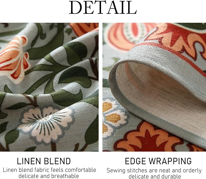 ISAENNE Designer Bohemian Linen Green Small Square Tablecloth,Floral Indoor Table Cloth,Stain Resistant Home Decor Tablecloths for Dining Thanksgiving Kitchen Party Christmas,67"*67"-Naples