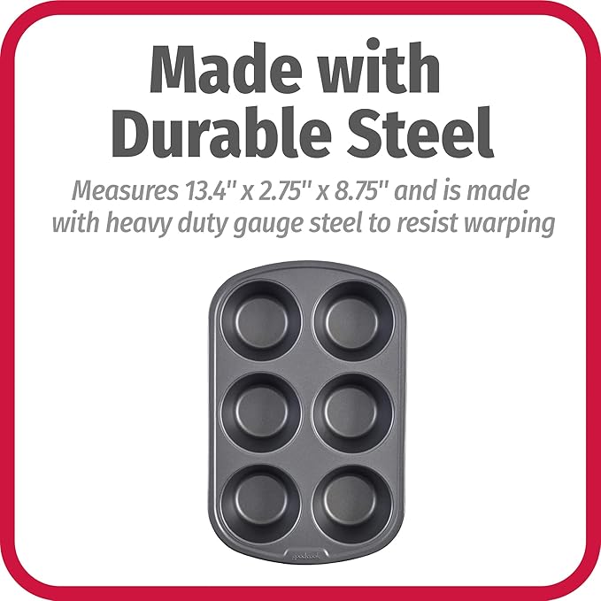 GoodCook Everyday Nonstick Steel Jumbo Texas Muffin Pan, 6-cup, Gray