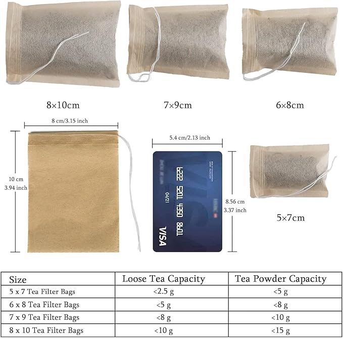 NEPAK 200Pcs Tea Filter Bags for Loose Tea,3.15 x 3.94 inch Disposable Tea Infuser,Empty Tea Bags with Drawstring,Natural Wood Pulp Material