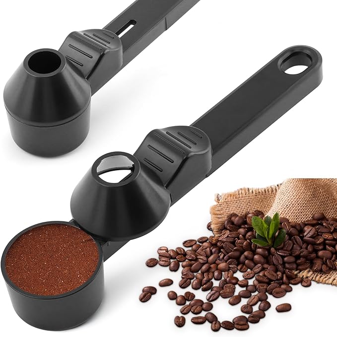 Coffee Scoop & Funnel for Reusable K Cups Refillable Coffee Pods Coffees Measuring Spoon Easy Slide Scoop with Funnel for Ground Coffees, Protein Powder, Tea(COLOR:black)