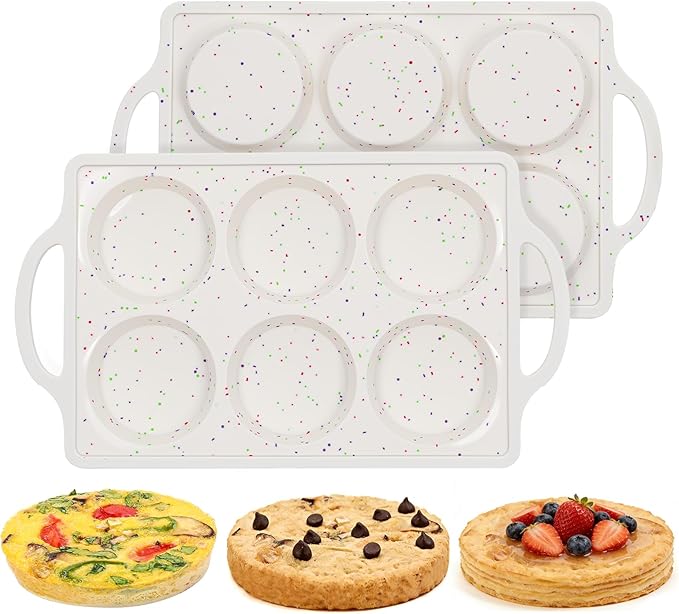 FUNBAKY Muffin Top Pan Non Stick, 3 Inch Metal Frame Silicone Egg Molds for breakfast sandwiches, Whoopie Pies, Egg Bites, English Muffins, 2 Pcs Confetti