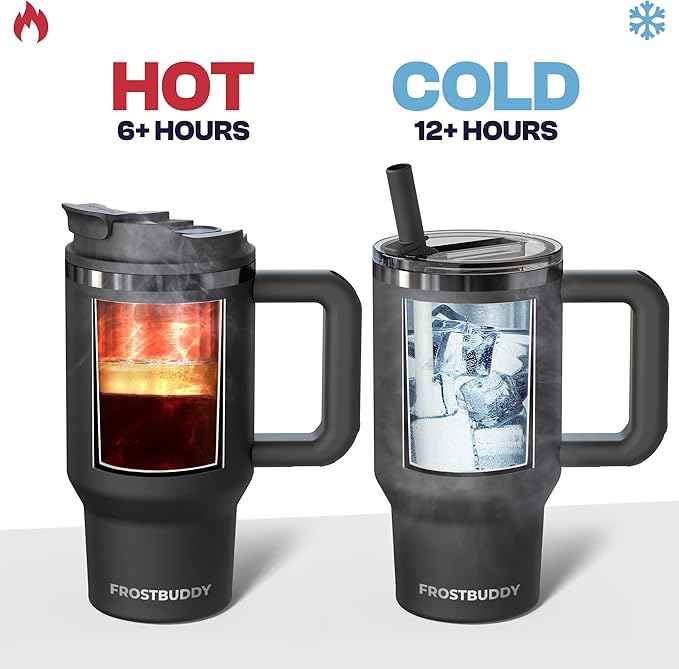Frost Buddy Thicc Buddy - 16 oz Stainless Steel Vacuum Insulated Tumbler with Lid and Straw for Water - Travel Mug Cupholder Friendly - Gifts for Women Men Him Her (Red)