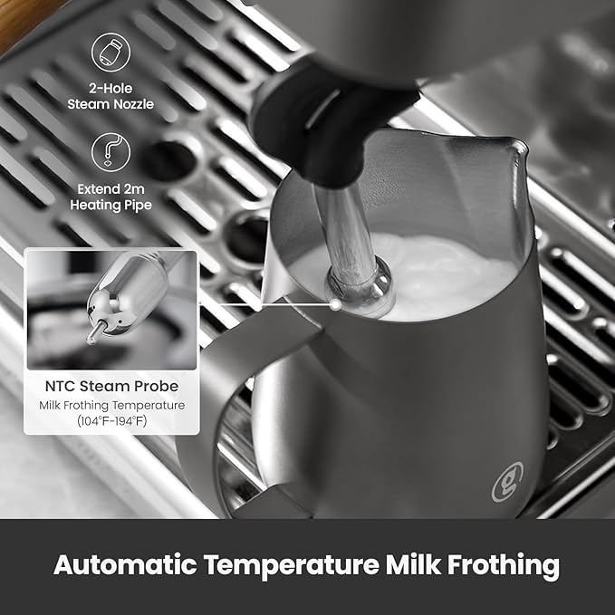 Gemilai G3028A Espresso Machine, 15 Bar Professional Coffee Maker with Adjustable Pressure & Automatic Milk Frother, Dual PID & 550ml Boiler, 57oz Tank, Stainless Steel for Cappuccino, Latte Grey