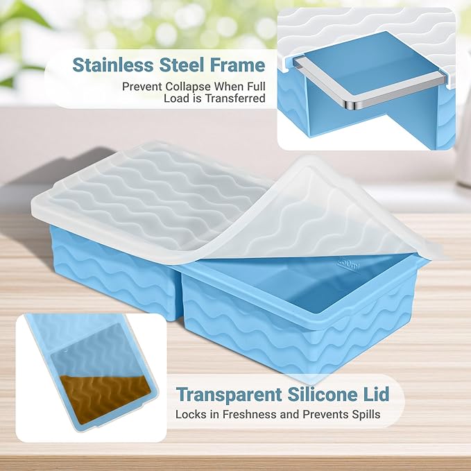 Aopigavi Silicone Freezer Tray with Lid – 2-Cup Soup Freezer Container Molds, Large Ice Cube Trays for Freezing Soup, Sauce & Broth, Meal Prep & Food Storage – Oven & Dishwasher Safe, 2-Pack