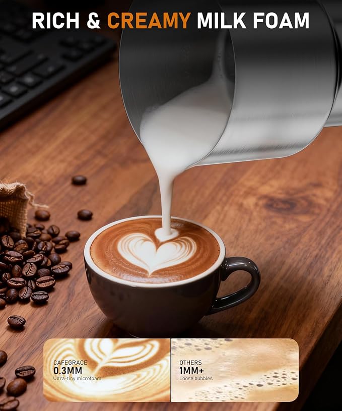 Milk Frother Automatic, Electric Milk Frother and Steamer Removable Dishwasher Safe, Electromagnetic Heating, for Latte, Cappuccino, Chocolate Milk, Hot & Cold Foam,