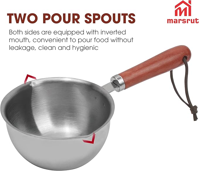 150ml Butter Melting Pot Warmer, Mini Sauce Pan for Soup Milk Coffee Chocolate Tea Gravy Reheating Cooking Boiling, Wooden Handle 304 Stainless Steel Small Tiny Cup for Making Sauces Breakfast Kitchen