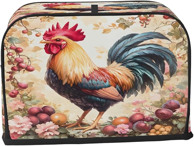 Rooster Flower Animal Toaster Cover 2 Slice Dust and Fingerprint Protection Toaster Bread Maker Covers Washable Kitchen Small Appliance Covers for Kitchen Accessories Decor Bakeware Women Gift