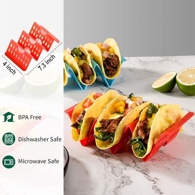 24PCS Colorful Disposable Taco Holders for Party, Plastic Bulk Taco Stand, Large Taco Tray Plates, Taco Tuesday Lazy Susan Taco Bar, Fiesta Taco Plate Server for Party, Dishwasher Microwave Safe