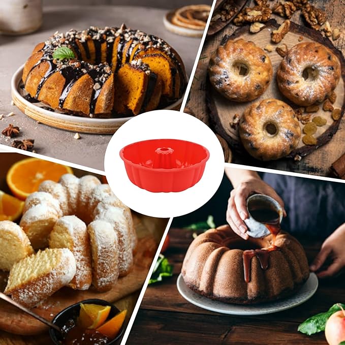 PADELE 2 Pack Silicone Cake Pan Nonstick,10 Inch, Silicone Cake Molds,Pound Pan, Baking Cake Pan for Jello,Gelatin,Cake,Brownie and Bread (Red+Pink)