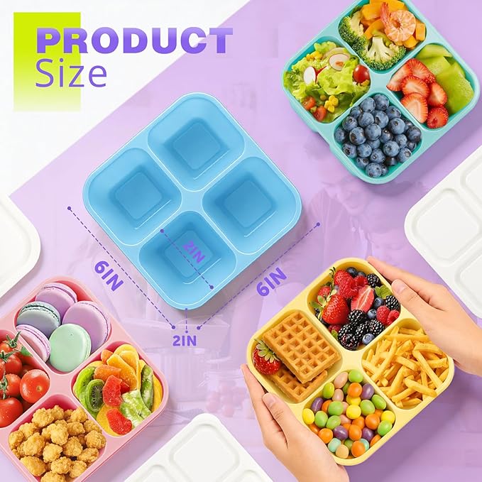 4 Pack Snack Containers Bento Box Adult Lunch Box,Meal Prep Container, Reusable Food Storage lunch Containers Stackable for Work, Travel and Gym (Pink, Blue, Green, Yellow)