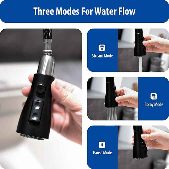WEWE Black Kitchen Faucet, Touchless Kitchen Faucet with Pull Down Sprayer - Matte Black Single Handle Kitchen Faucets Hands-Free Activated Stainless Steel Kitchen Sink Faucet