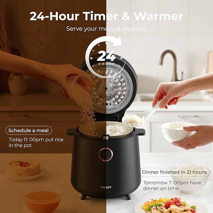 Compact Mini Rice Cooker Small Kitchen 3-Cup (Uncooked) / 6-Cup (Cooked), Non Stick Ceramic Inner Pot Rice Maker, 24H Timer Delay, Auto Keep Warm, 9 Functions Multicooker For Brown Rice, Steam, Soup