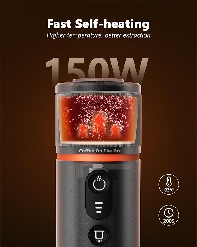 CONQUECO Portable Espresso Coffee Machine: 12V Electric Small Travel Expresso Maker - Self Heating 8 Cups Battery Powered Compatible for Nespresso Capsule - for Camping RV Hiking Office (Pearl White)