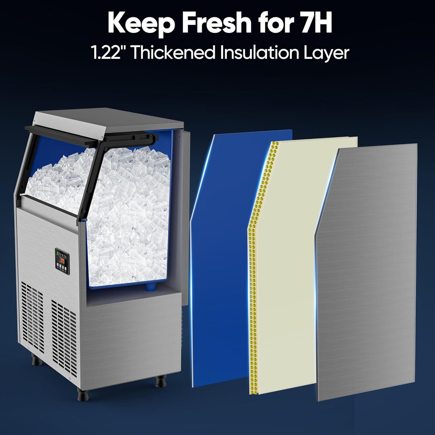 Commercial Ice Maker Machine, 100LBS/24H Stainless Steel Under Counter Ice Maker with 34LBS Ice Bin, Freestanding Ice Machine for Restaurant, Home, Bar, Office, School, Party