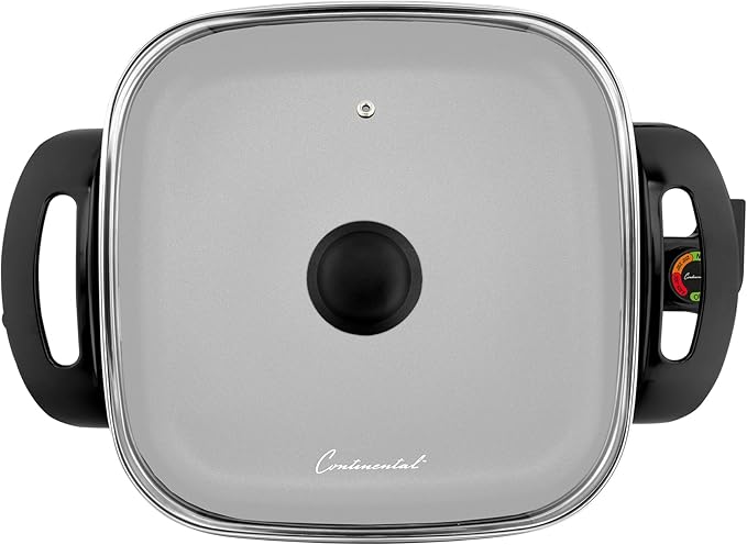 Continental Electric 12" Skillet Adjustable Temperature, Ceramic Non-Stick Surface (PFAS Free) Glass Lid CE-SK749