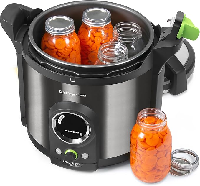 Presto 02144 12-Quart Digital Pressure Canner - Digital Display, Waterbath Capable, 10-Built-In Safety Features, Recipe Book, Black Stainless Steel