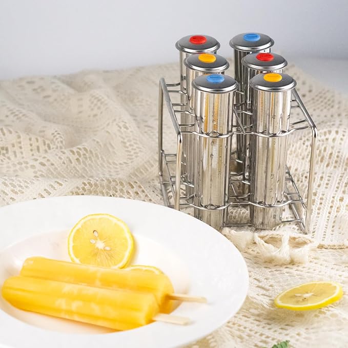 Stainless Steel Popsicle Molds, Set of 6 Ice Cream Maker, Ice Pop Molds With Holder, Metal Reusable Homemade Popsicle Molds with Sticks and Bags (Flower Cup)