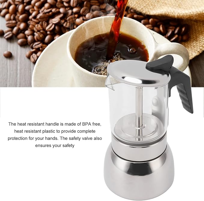 CHICIRIS Stainless Steel Espresso Maker, Double Valve Design, Glass Top Coffee Maker, Induction Stovetop Ready, 450ML Capacity, Professional Use for Home Kitchen and Coffee Enthusiasts