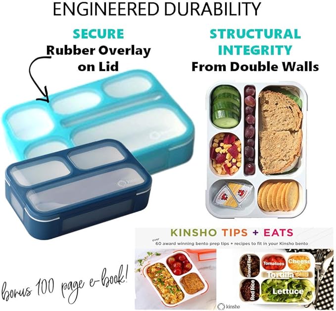 Bento Lunch Box and Snack Container Value Set| Meal Planning Portion Containers for Kids or Adults, School or Work | BPA Free | Microwave Safe | Utensils | 4 Pack, Large and Mini, Blue + Navy