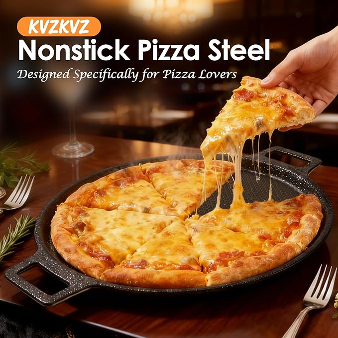 Laser-etched Nonstick Pizza Steel, 3-Layer Hybrid Steel Pizza Pan with Aluminum Core, Better Thermal Conductivity than Stone, Safe Up to 900°F, Food-grade Non-stick Oven Baking Pan, PTFE & PFAS Free