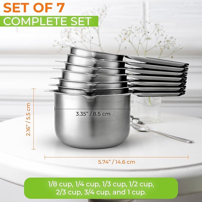 Spring Chef Premium Ice Cream Scoop, Magenta & Stainless Steel Magnetic Measuring Cups, Set of 7, Black - 2 Product Bundle