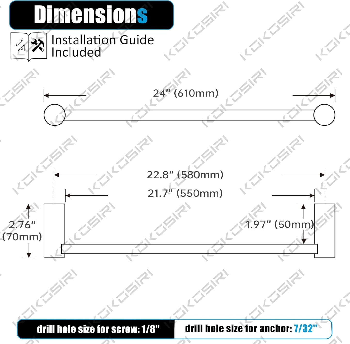 KOKOSIRI Bathroom Towel Rack Wall Mounted 24'' Bath Towel Bar Holder for Bathroom Hardware Accessories Oil Rubbed Bronze Stainless Steel, B4007ORB-L24