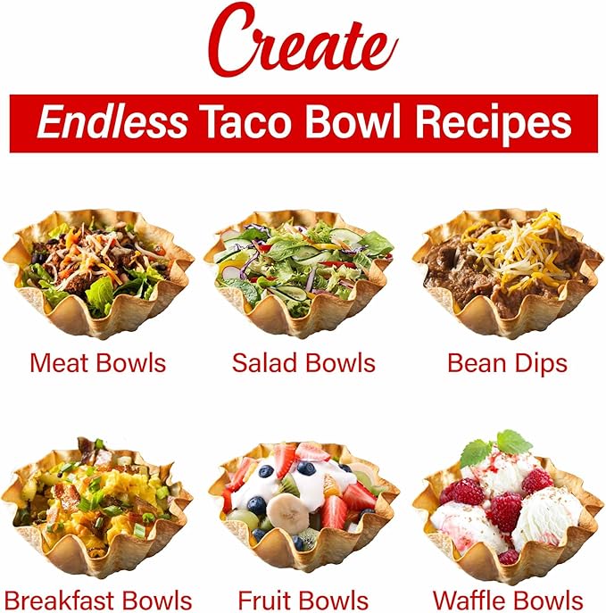 Brentwood TS-257R TS-257R 10-In. 750-Watt Electric Tortilla Taco Bowl Maker for Tostadas, Salads, Appetizers, Dips, and More, Red