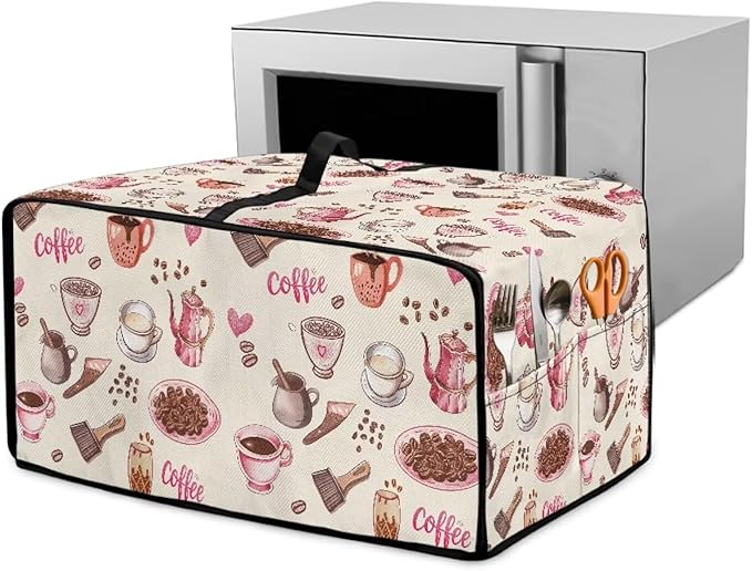 Toaster Oven Dust Cover Dustproof Stylish Convection Microwave Ovens Cover Stain-resistant Small Countertop Appliance Protector, M, Coffee Mocha Pot Beige Pink