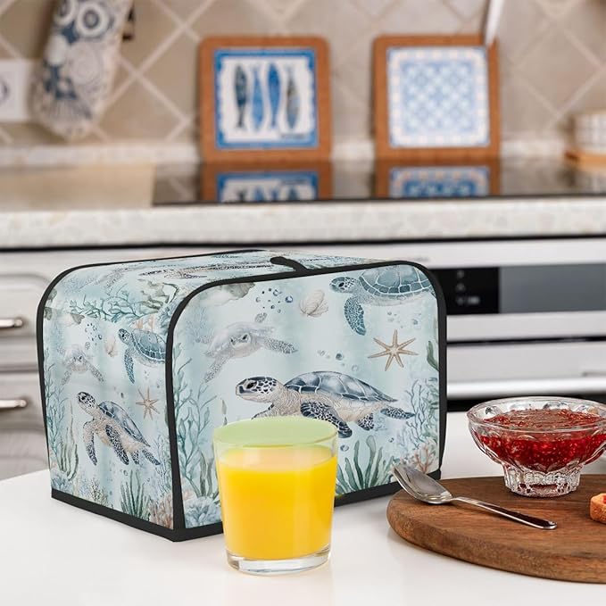 4 Slice Toaster Cover,Ocean Sea Turtles Small Kitchen Appliance Bread Machine Cover with Pockets,Dust & Fingerprint Protection