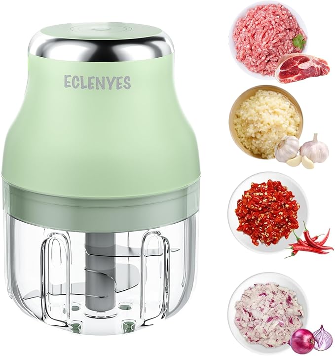 2Pcs 250ML Electric Garlic Chopper, Mini Portable Veggie Chopper, Garlic Grinder Masher Onion Chopper, Blender to Vegetable, Wireless Food Processor for Ginger, Chili, Fruit, Meat, etc