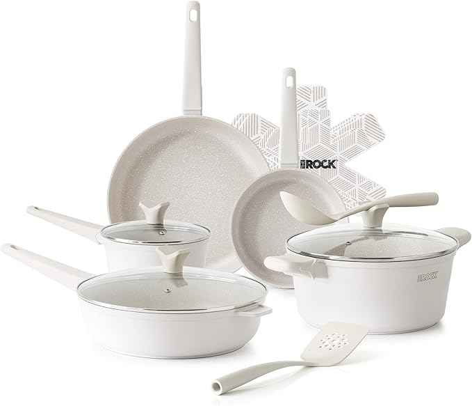 THE ROCK SOHO 15Pcs Ceramic Cookware Set – Non toxic Pots and Pans Set Non Stick with ROCK.TEC – Nothing Sticks, Never Warps, Lasts Longer, PTFE PFOA & PFAS Free, Induction & Dishwasher Safe, Cream