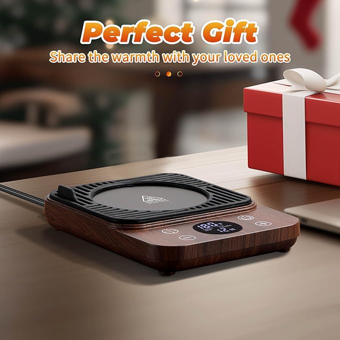Cup Warmer for Coffee - Fastest Heating & Highest Temperature, Coffee Mug Warmer for Desk Auto Shut Off, 1-12h Timer for Scheduled Start, Electric Beverage Warmer for Coffee (Woodgrain, NO Cup)