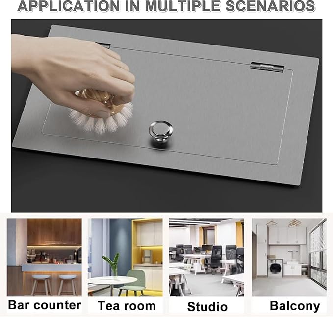 304 Stainless Steel Bin Cover, Countertop Trash can Lid, with a Central Pivot, the Lid can be Lifted, for Kitchen Cabinet, Bar & Bathroom(Silver)