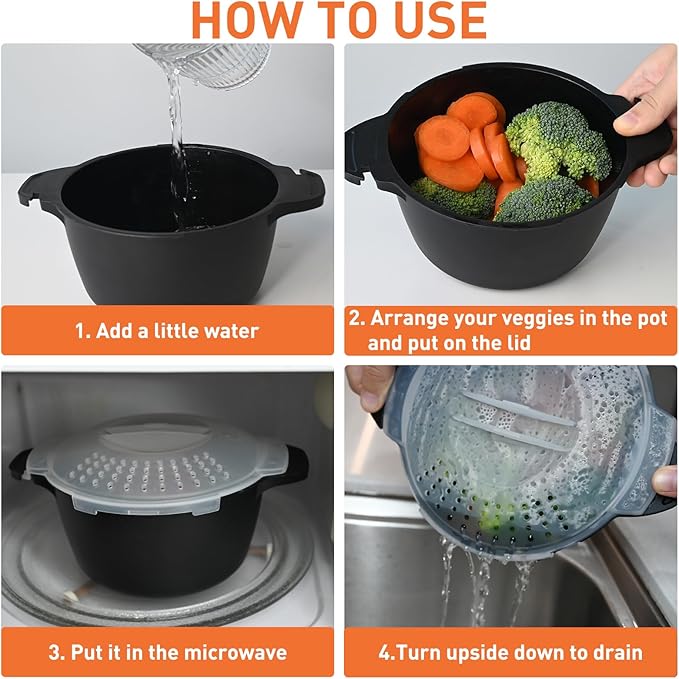Microwave Cookware Steamer, 1 Quart Microwave Steamer for Vegetables, Microwave Cooker with Vent Lid- BPA Free, Freezer Safe