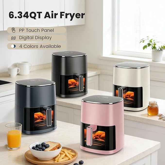 Sweetcrispy 6QT Air Fryer with Window, Square Airfryer Oven 12-in-1 for Family, 400°F Rapid Air Crispy Technology, Roast Bake Dehydrate, Nonstick & Easy-Clean Basket, Black