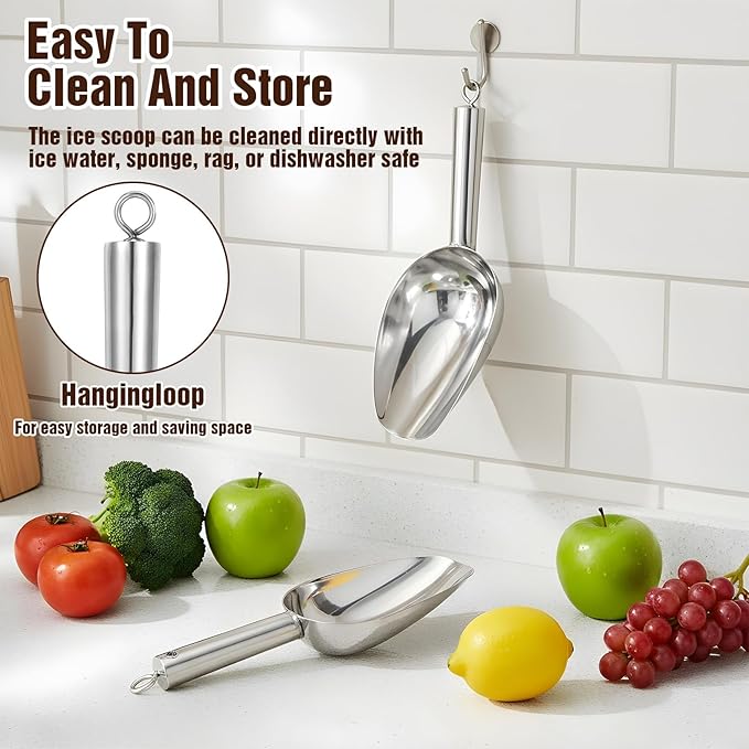 5 Pack 3/6/9/12/16 Ounce Stainless Steel Ice Scoops, Metal Food Scoop with Hanging, Kitchen Utility Scoops Rust-proof Candy Ice Cube for Party Wedding Popcorn Dog Food Potted Plants