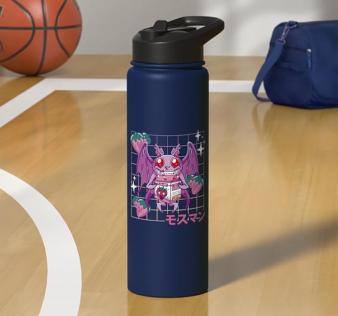 Kawaii Mothman Strawberry Milk Shake Carton Stainless Steel Insulated Water Bottle